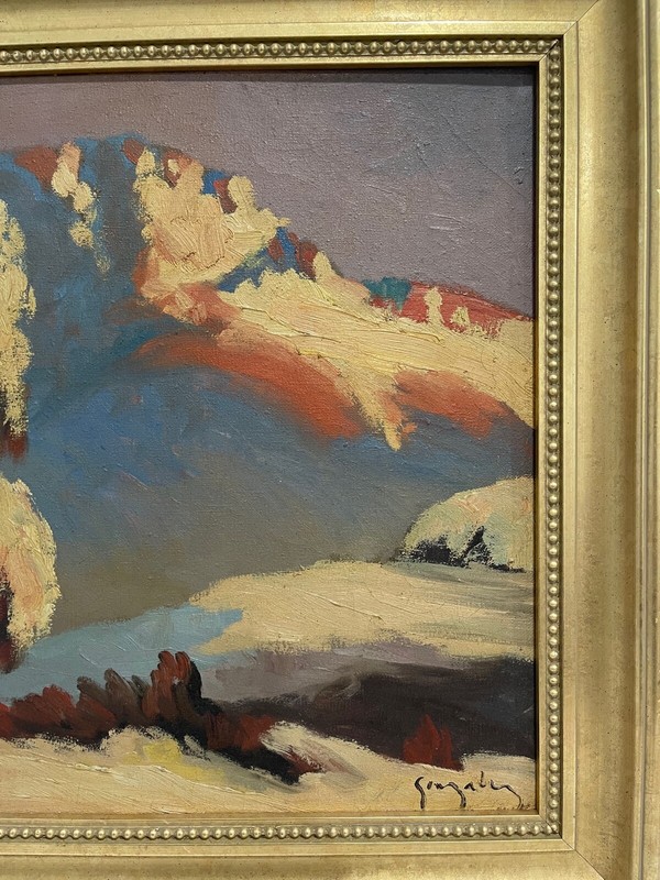 Vintage Antique Oil Signed Impressionist Mountain Landscape Painting Possibly CA gallery