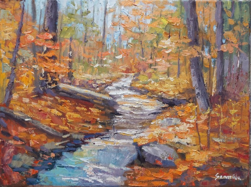 Sean Wu original oil painting, 12×16 on stretched canvas, fall color