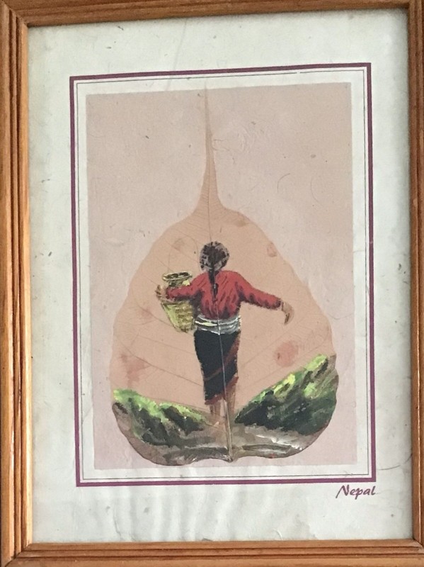 Unique Framed Painting On A Pinal Tree Leaf From Nepal