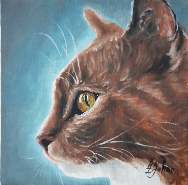 Ginger Cat Original Oil Painting Tabby Cat Portrait Pet Lover Gift 8 x 8 . gallery