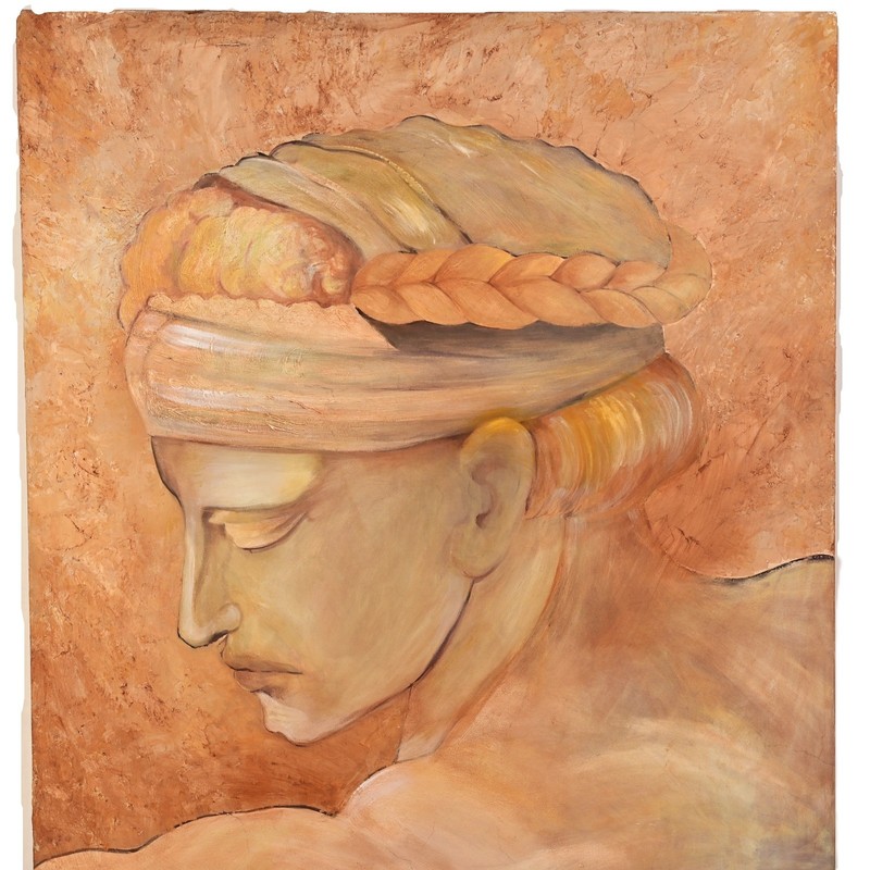 VIOLET OAKLEY Original Vintage Signed Michaelangelo Fresco Portrait Oil Painting gallery