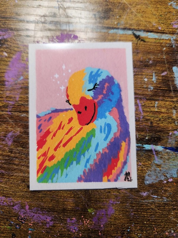 ACEO Original Rainbow Duck Acrylic Painting *Art Print. 2.5x3.5