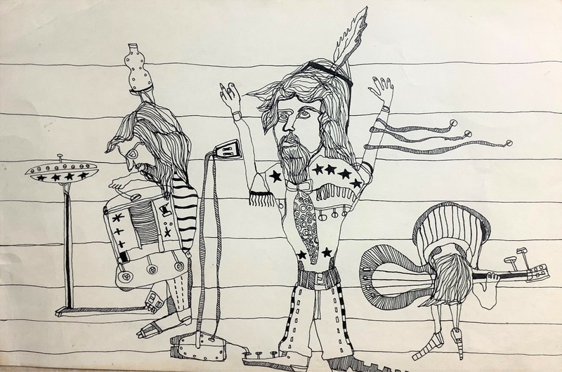 Isavel (Isabel) Gimeno. Painting. 3 Musicos, ca 1978. Ink on cardboard. Original