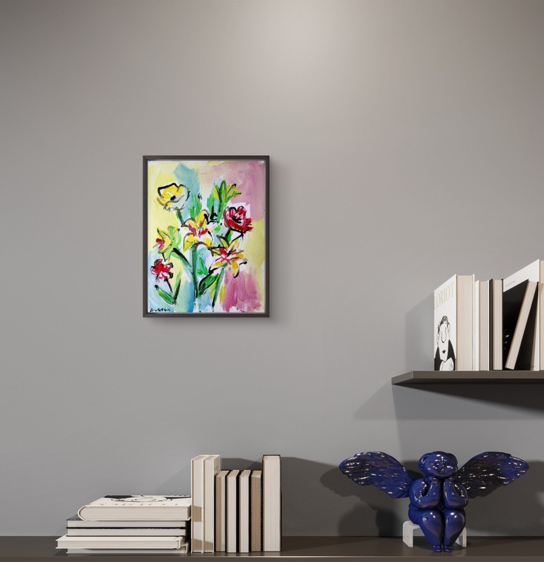 Aleph Original Flowers 14x11 Abstract Expressionist Wall Art Painting Canvas gallery