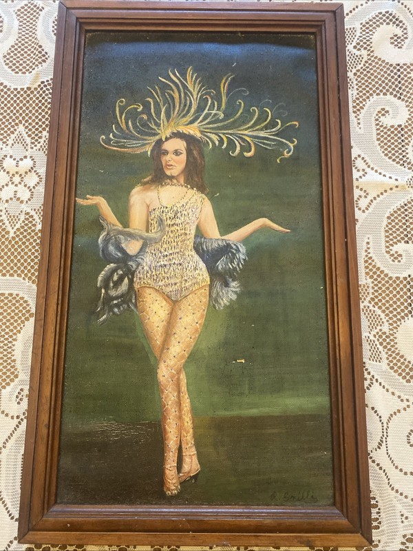 Very Rare Antique R. Grillis Early Drag Queen Or Transvestite Painting 21”x12”