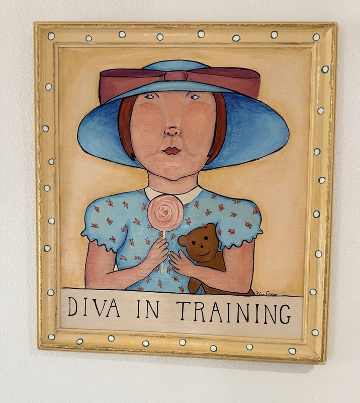 Original signed Kina Crow “Diva in Training” Folk Art Painting Framed Whimsical