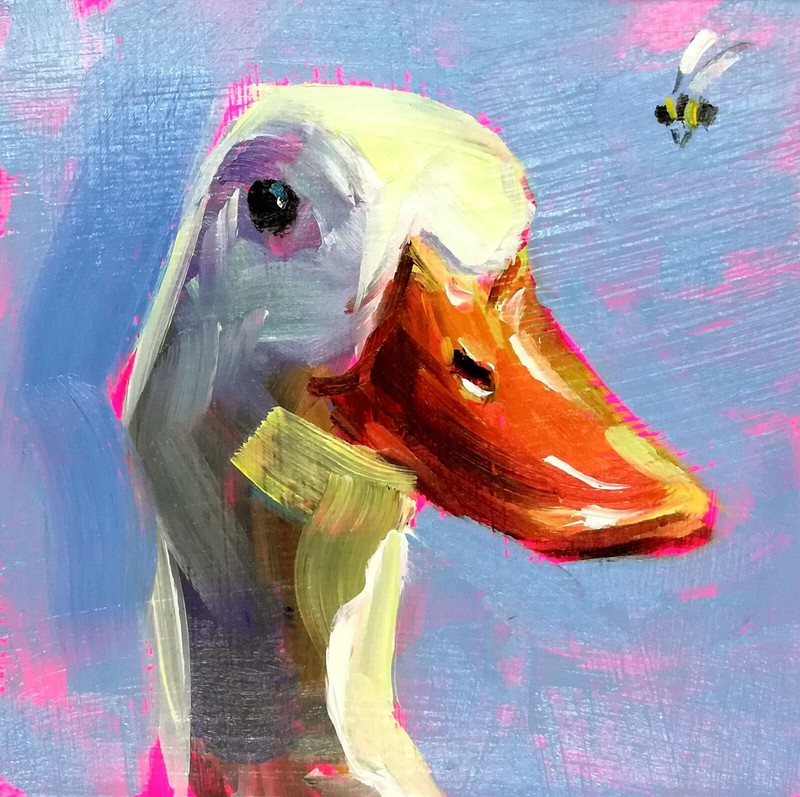 Original Oil Painting White Goose Bird Funny Animals Art Signed MADE TO ORDER