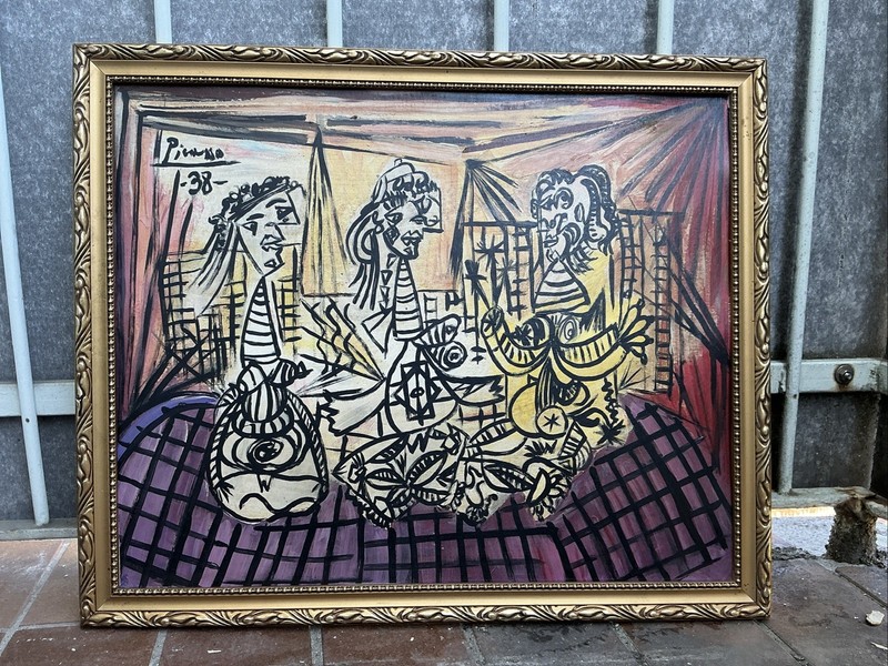 Pablo Picasso 1881-1973 Hand Signed ,Oil on BOARD. In The style of. Framed