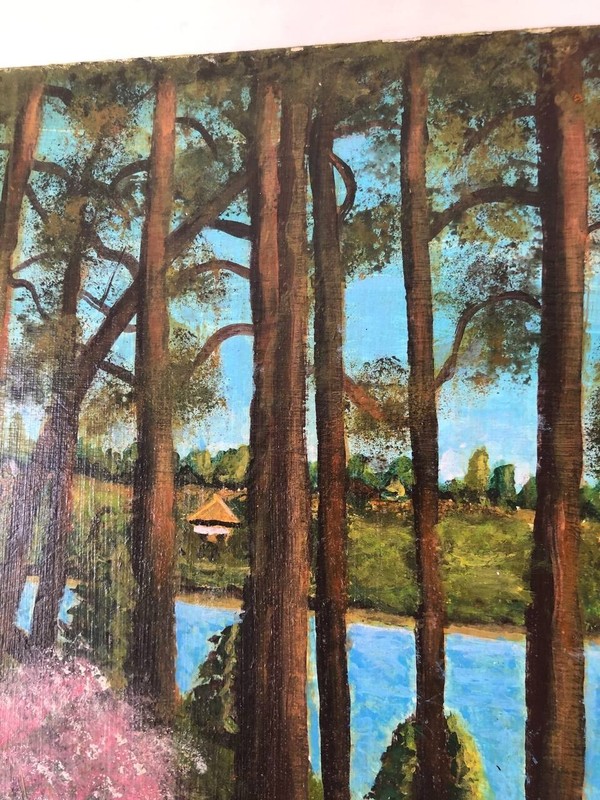 Original Acrylic Painting Pine Forest hardboard handmade 11X12 in Exclusive gallery