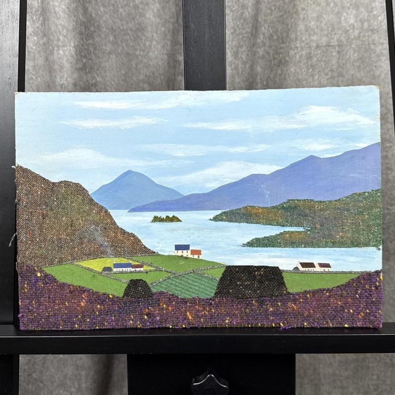 Mixed Media Painting Unsigned Mountain Lake Landscape 15×10”
