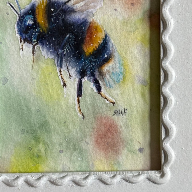 Bumble Bee Painting Framed Original Entomology Gift Insect Art Small Watercolor gallery
