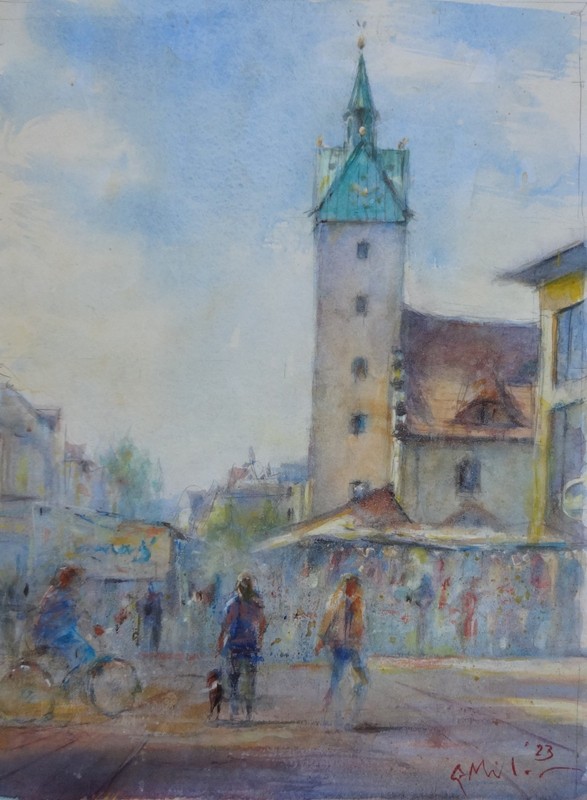 GERRY MILLER, watercolour. «Fürstenwalde, At the market». 28×38 cm. No frame.