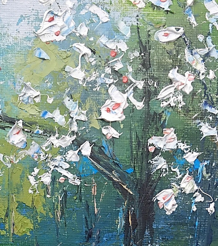 NYC Central Park Spring Cherry Tree Blossom 10x12" Impressionistic Oil Painting gallery