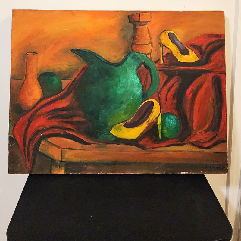 Original Signed Oil Painting Folk Art Still Life A. Gasper ’99 32×24 Canvas