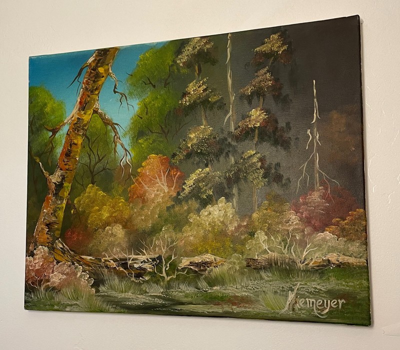 Vintage Original Niemeyer Oil Painting «Autumn Falls» Forest Landscape 16×20