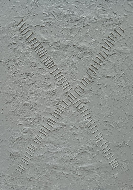 Ten Penny X in Wnite by John Sanna – 1 of 1 – 52″x44″ – Acrylic on Belgium Linen