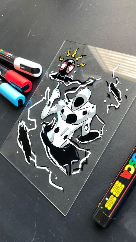 Miles Morales SpiderMan & The Spot Into SpiderVerse Marvel Glass Wall Art