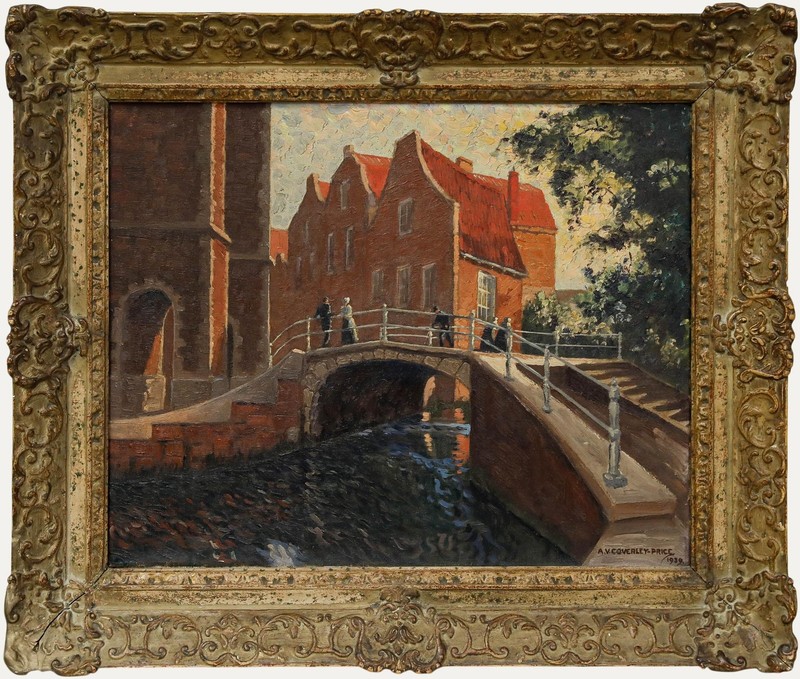 Arthur Victor Coverley-Price (1901-1988) – Framed 1939 Oil, A Bridge in Delft