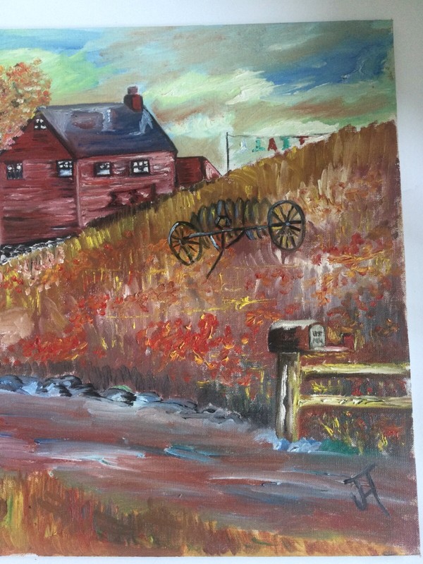 Vintage Original Oil Signed - Horse Carraige Old Homestead - Maine Estate gallery