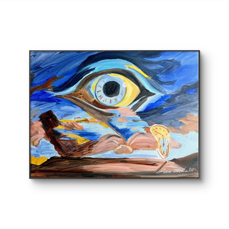 Surreal Landscape 16″x12″ Abstract Original Teal Blues Design Home Art