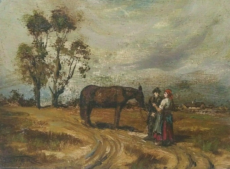 LISTED HUNGARIAN MIKULAS SZEMERE-SMRTNIK Sd ORIG OIL on WOOD FIGURES w/ HORSE