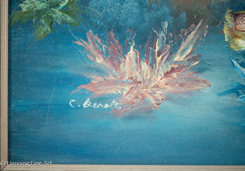 Beautiful Vintage Oil Painting Sea Life Ocean Landscape Dolphins and Angel Fish gallery