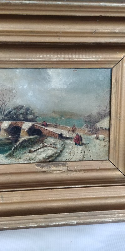 Vintage Antique Oil Painting on Canvas Framed 17"x11.5" Canvas-12"x6" gallery