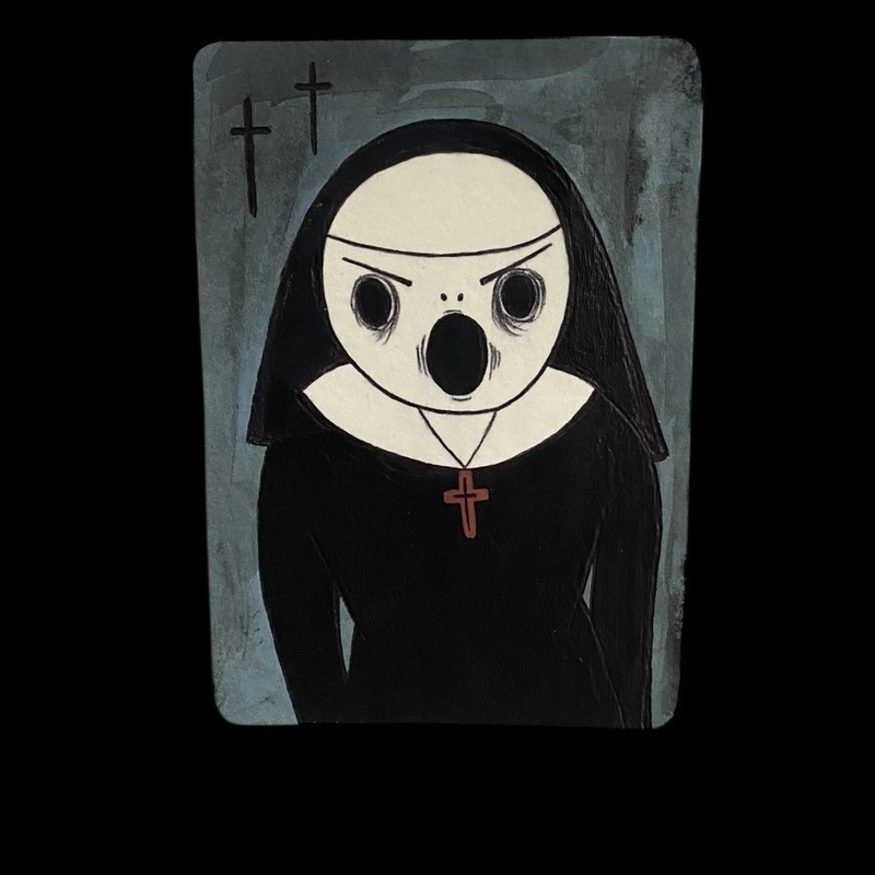 ACEO Mini Original Painting Ghost Skull Nun #7 Small Goth art Gothic Oddity