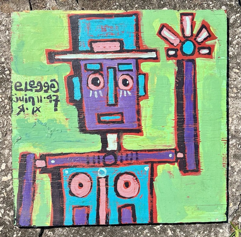 Eric Legge Outsider Folk Art Painting Outlaw 1997 (15” X 15.5”)