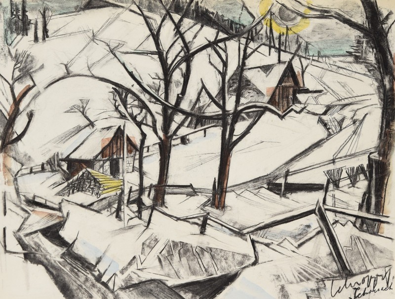 Karl Schropp 1899-1978 Heidelberg / Large Watercolour & Charcoal «Schonach» Black Forest