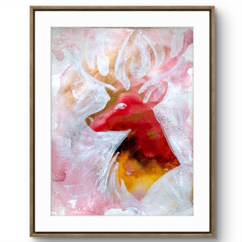 TITA PAINTZ Colorful Deer Abstract Portrait Original Painting 9×12 Wall Art