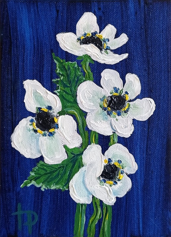 Stylized Flowers Original Oil Painting Handmade Abstract Flowers Artwork 5×7″
