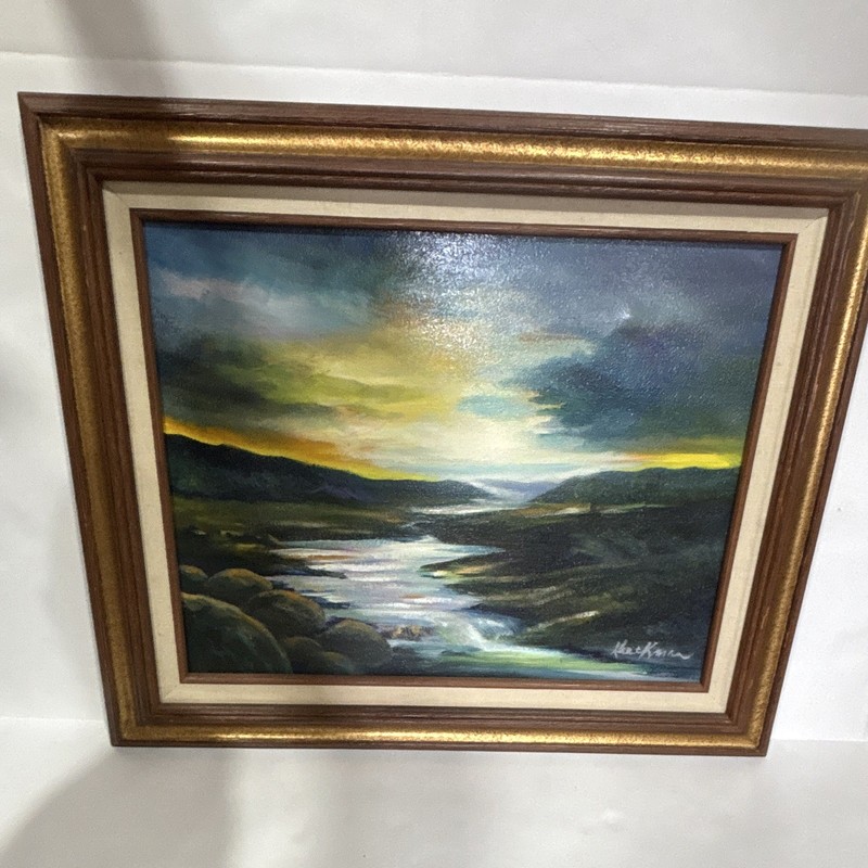 Kreckman Signed Original Impressionist Landscape River Sunset Framed 16×20