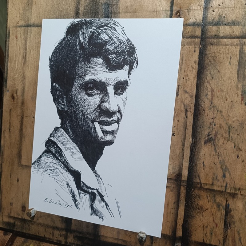 Belmondo. Drawing with black marker. Minimalist portrait from photo gallery