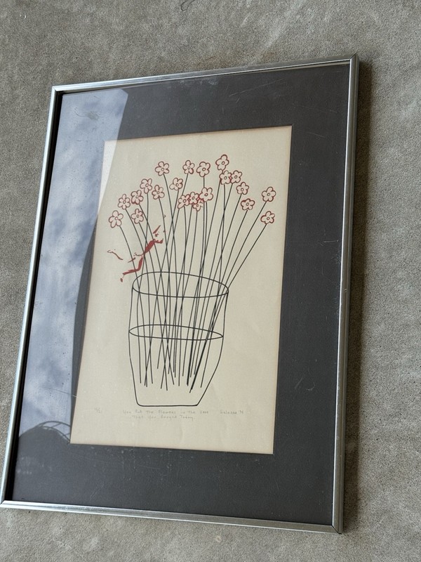 Mid Century Modern Picasso Style Flowers & Vase 1974 Signed Litho gallery