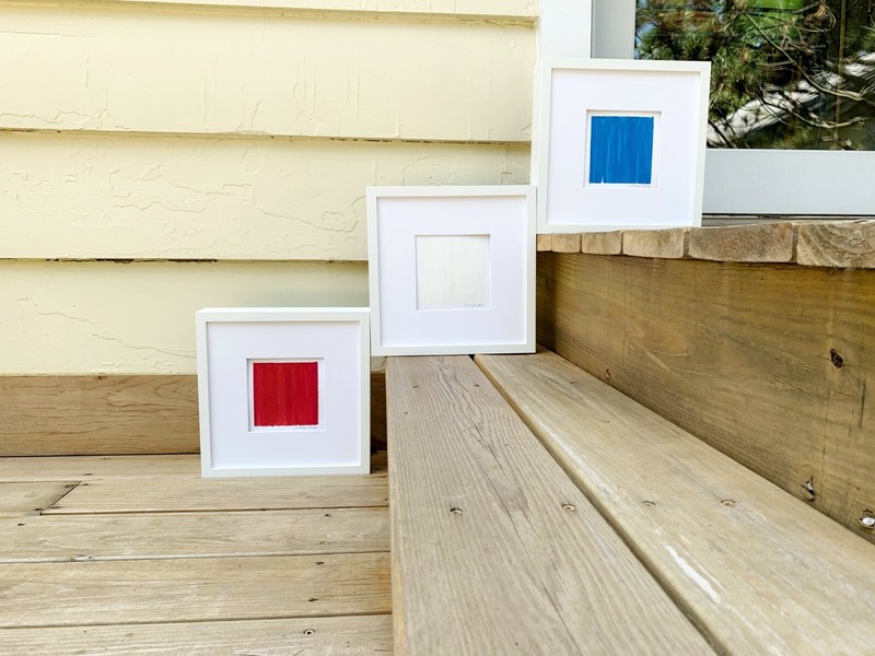 Red, White, and Blue, SQUARE-WAY to Heaven, original, gouache, painting, framed