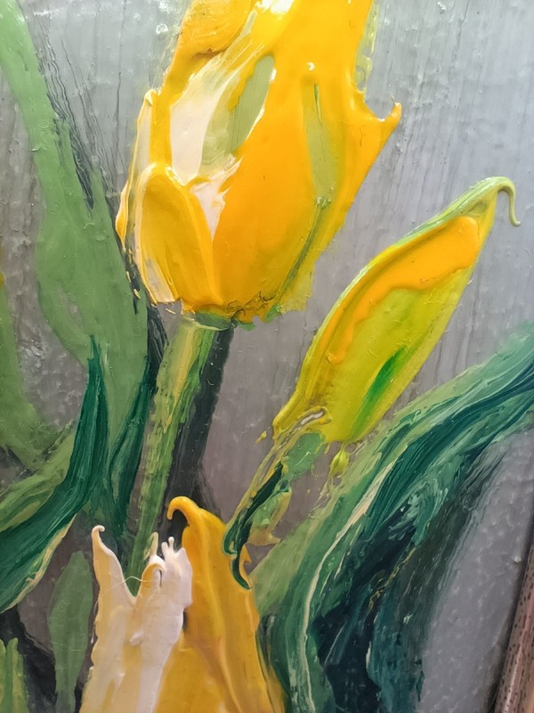 Original Oil Painting Yellow Tulips Floral Miniature 4x6 Impasto Small Art gallery