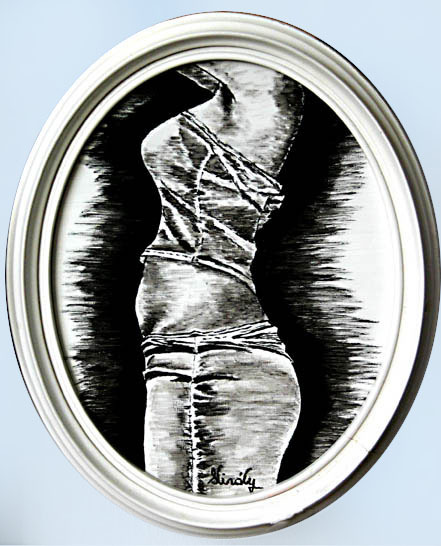 Signed oil painting with frame, from photomodel «Detail»