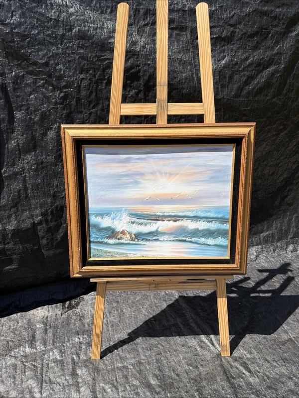 Vintage Oil Painting Large Seascape Taylor Coastal Signed Moody Academia Dark