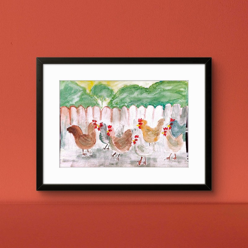 Flock Of Chickens Contemporary Expressionist Original 7×10 Watercolor Painting