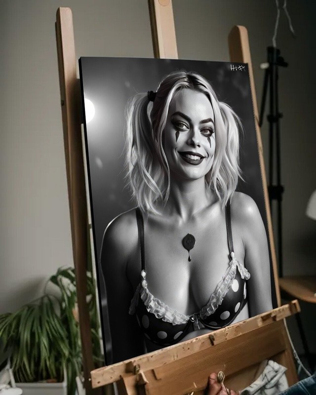 Margot Robbie as Harley Quinn CANVAS PAINTING 40x30CM w/COA Hitt