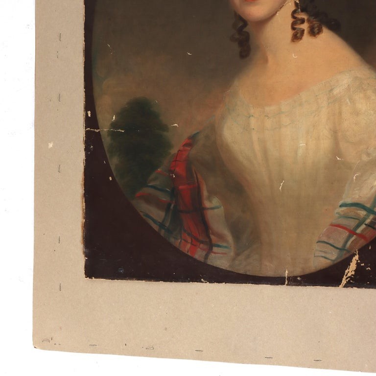 Antique Oil On Canvas Portrait Painting Of A Debutant C1820 gallery