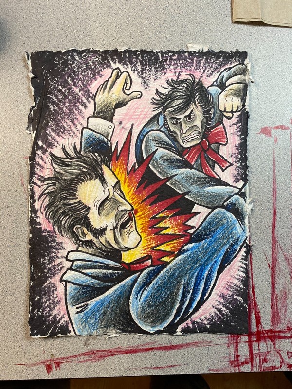FACE PUNCH COMIC REDRAWING FORGOT REFERENCE DRAWING HEAVY PAPER HANDMADE