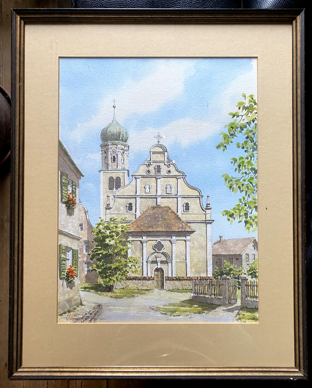 ::WATERCOLOR BAROQUE CHURCH GABLE Parish of St. George – Haunstetten near Augsburg!