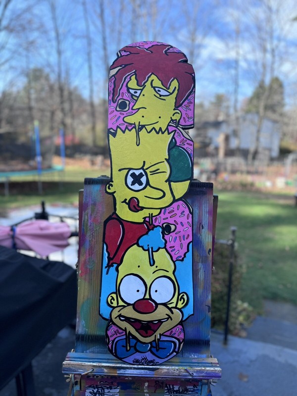 Shortiez ink graffiti art skatedeck Maple 8.5 Simpsons Bart Krusty Skateboard