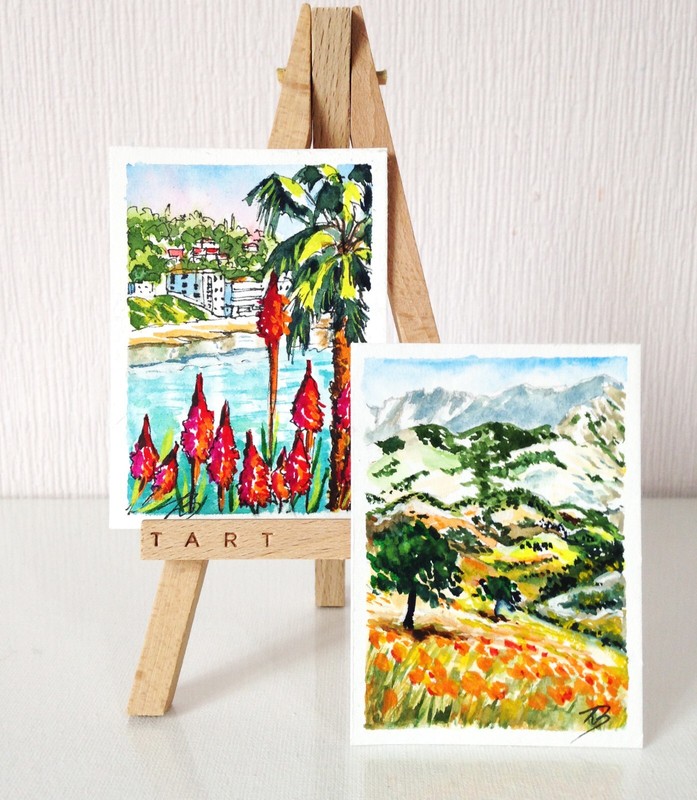 ACEO Original Art Laguna Beach California Painting Small Watercolor Seascape gallery