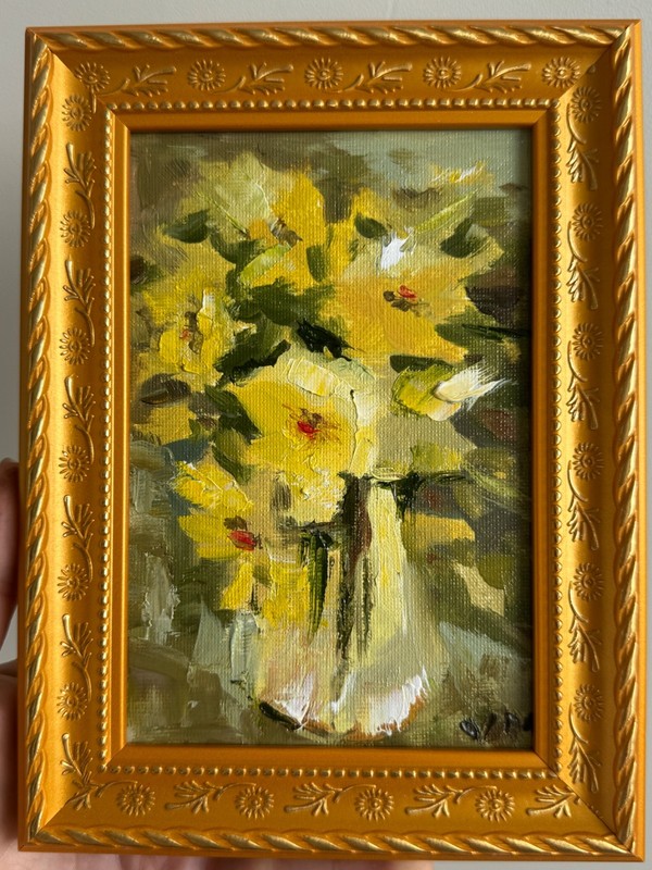 Framed Oil Painting Original Floral Daffodils Flowers Vintage Canvas Wall Art gallery