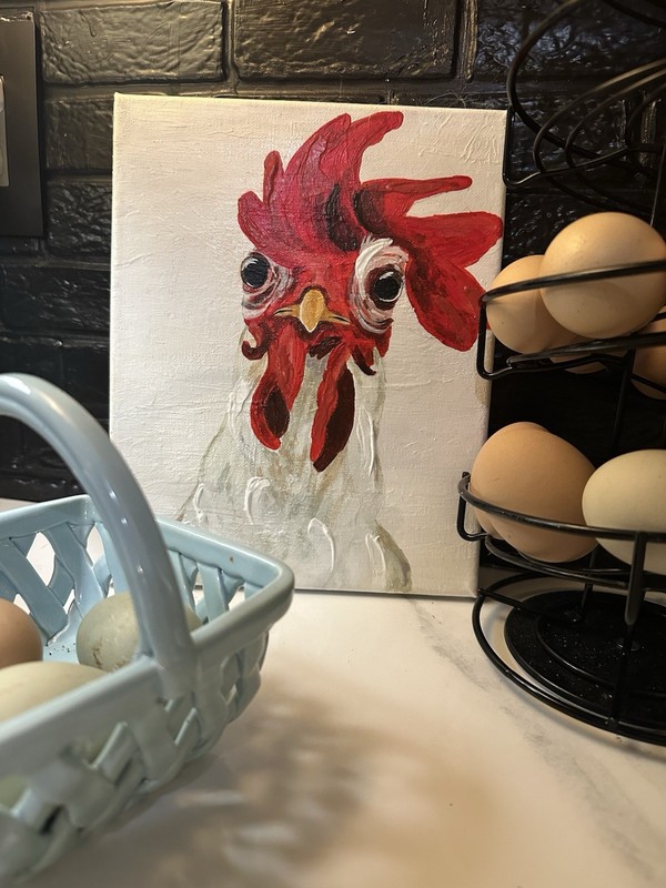 Original Chicken Arylic Painting Wall Art Home Decor Farm Animal Painting