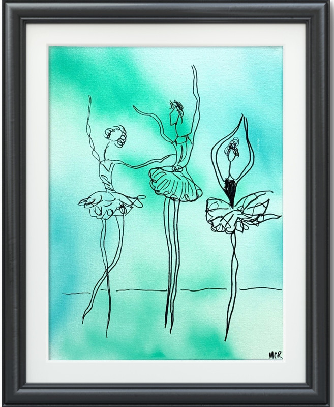Ballet Dancer Line Drawing Signed Mixed Media Art Painting 12×16 Art Home Decor