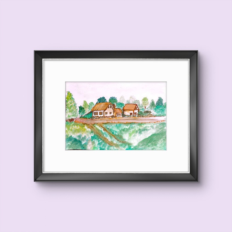 Country Home Contemporary Watercolor Expressionist Original Painting 9x12in gallery